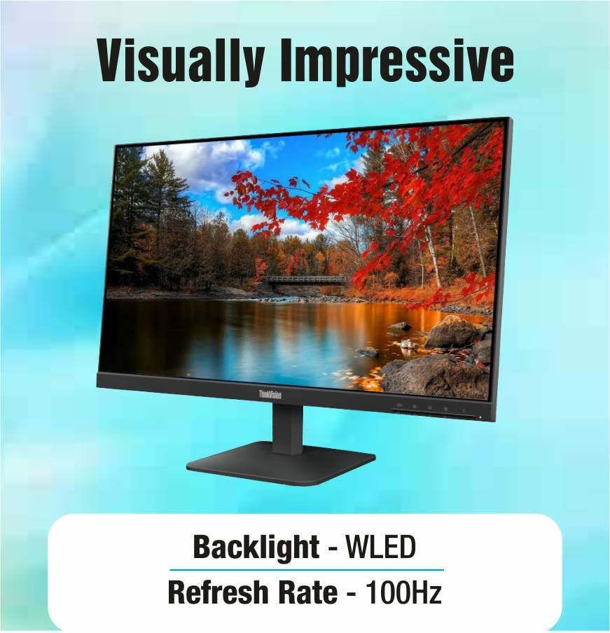 Image of Lenovo ThinkVision S24-4e | 23.8 inch (54.61 cm) FHD IPS 100Hz Ultraslim Monitor | 4ms, 99% sRGB, 16.7Mn Colors, 1x HDMI 1.4, 1x VGA,TUV Eye Comfort, Low Blue Light| Tilt | Black
