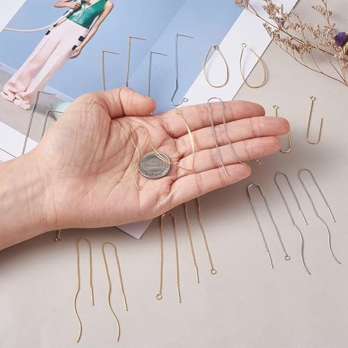 Miniatura 4 de KISSITTY 12 pares de aretes de cadena larga de latón con bucles para manualidades, fabricación de joyas, platino y dorado