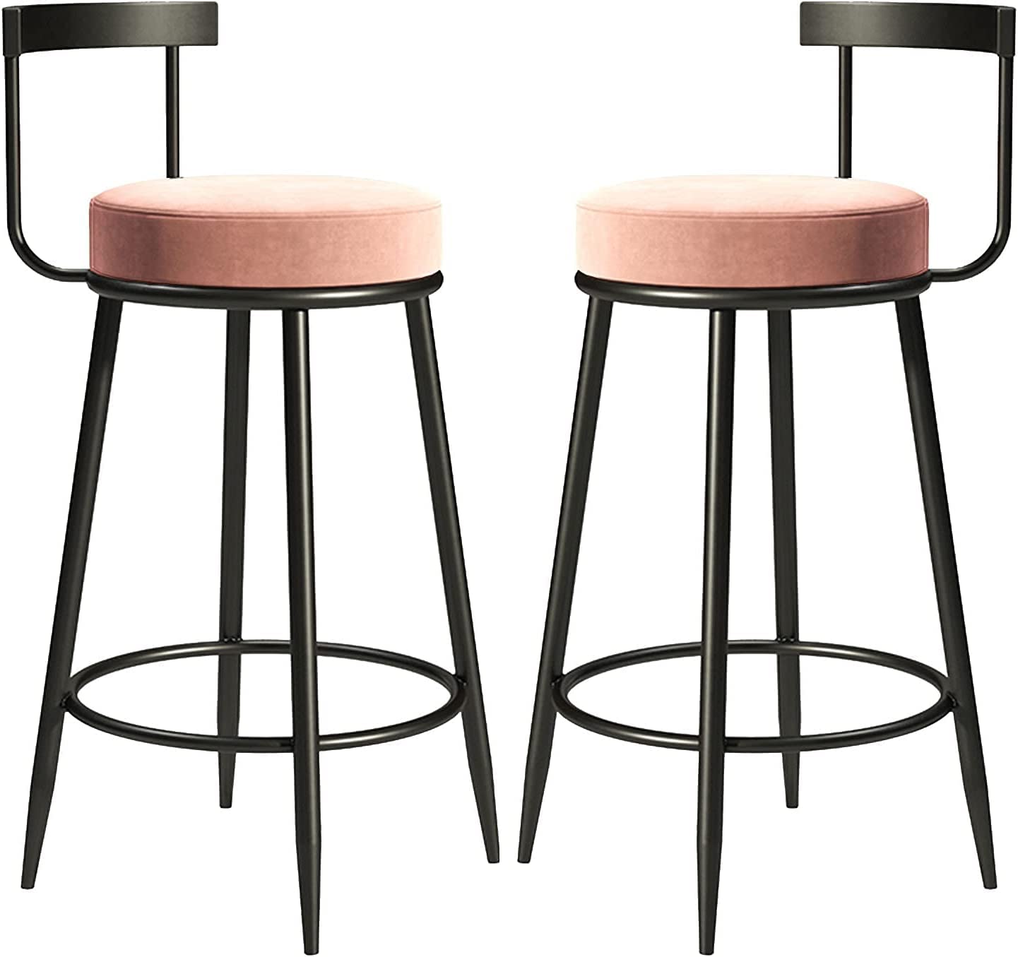 GRDDBZA Modern Bar Stools Set Counter Height Dining Chairs Bar Stool Set of 2 Counter Height Barstools with Back Footrest Breakfast Bar Chair Kitchen Dining Cafe Chair(Pink,65cm)
