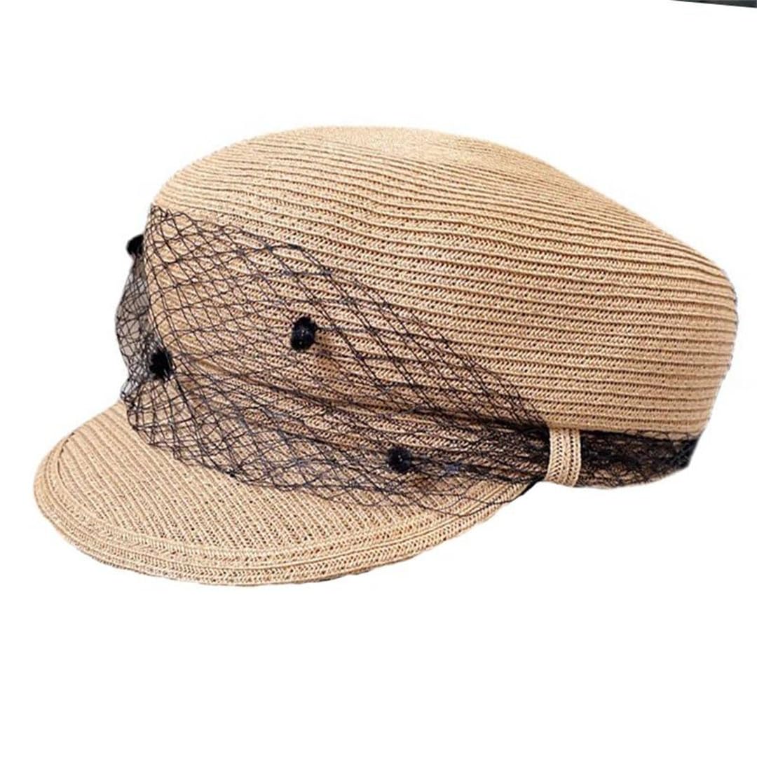 Cappello di paglia da donna in rete a pois per newsboy cappello da sole con visiera visiera curva cappello da spiaggia protezione solare