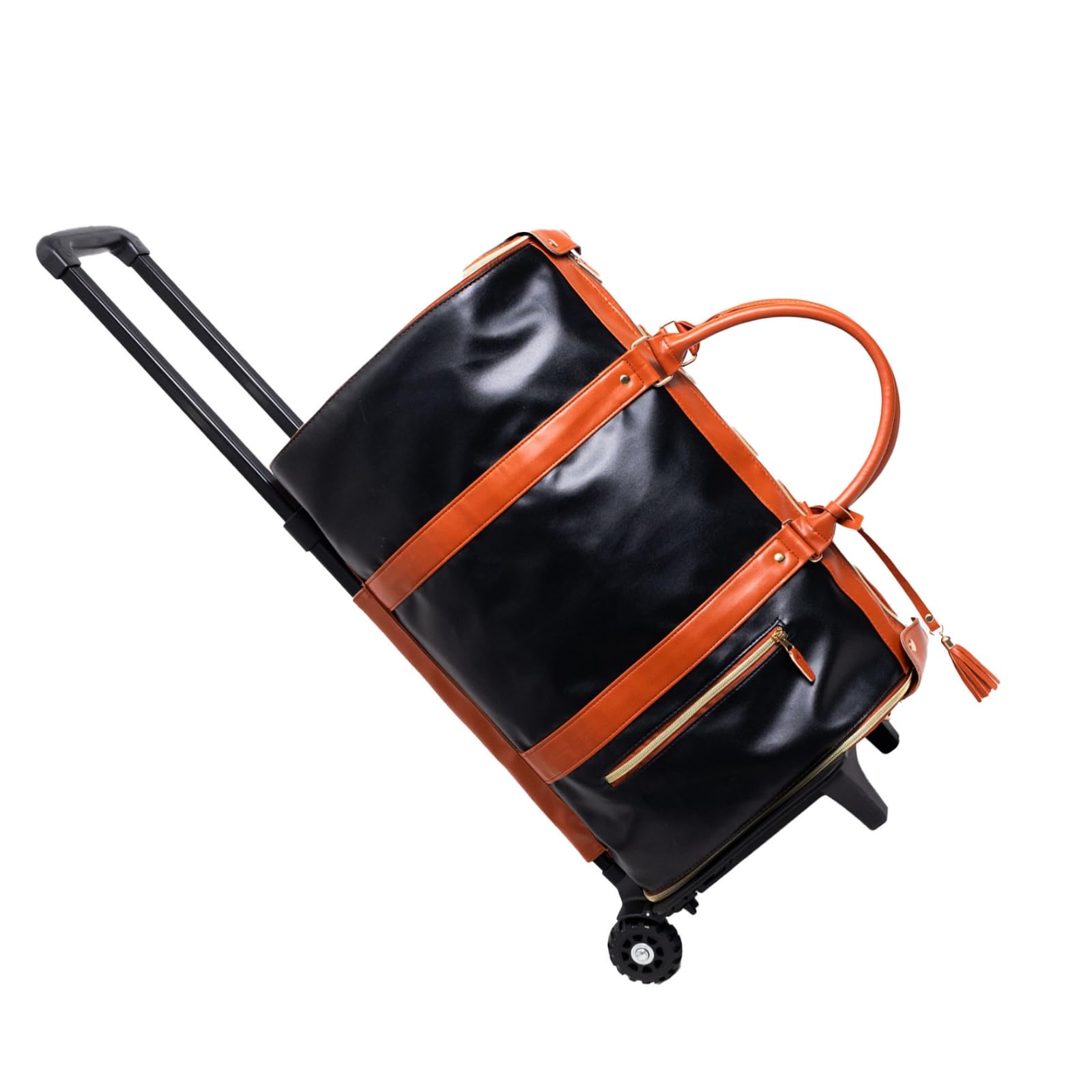 MagiDeal Valigia da Viaggio Borsa Porta Abiti Trolley Borsa da Indumenti con Ruote Struttura Morbida in PU con Chiusura a Zip Liscia E Tasca Davanti Adatta per, Array, Nero E Marrone