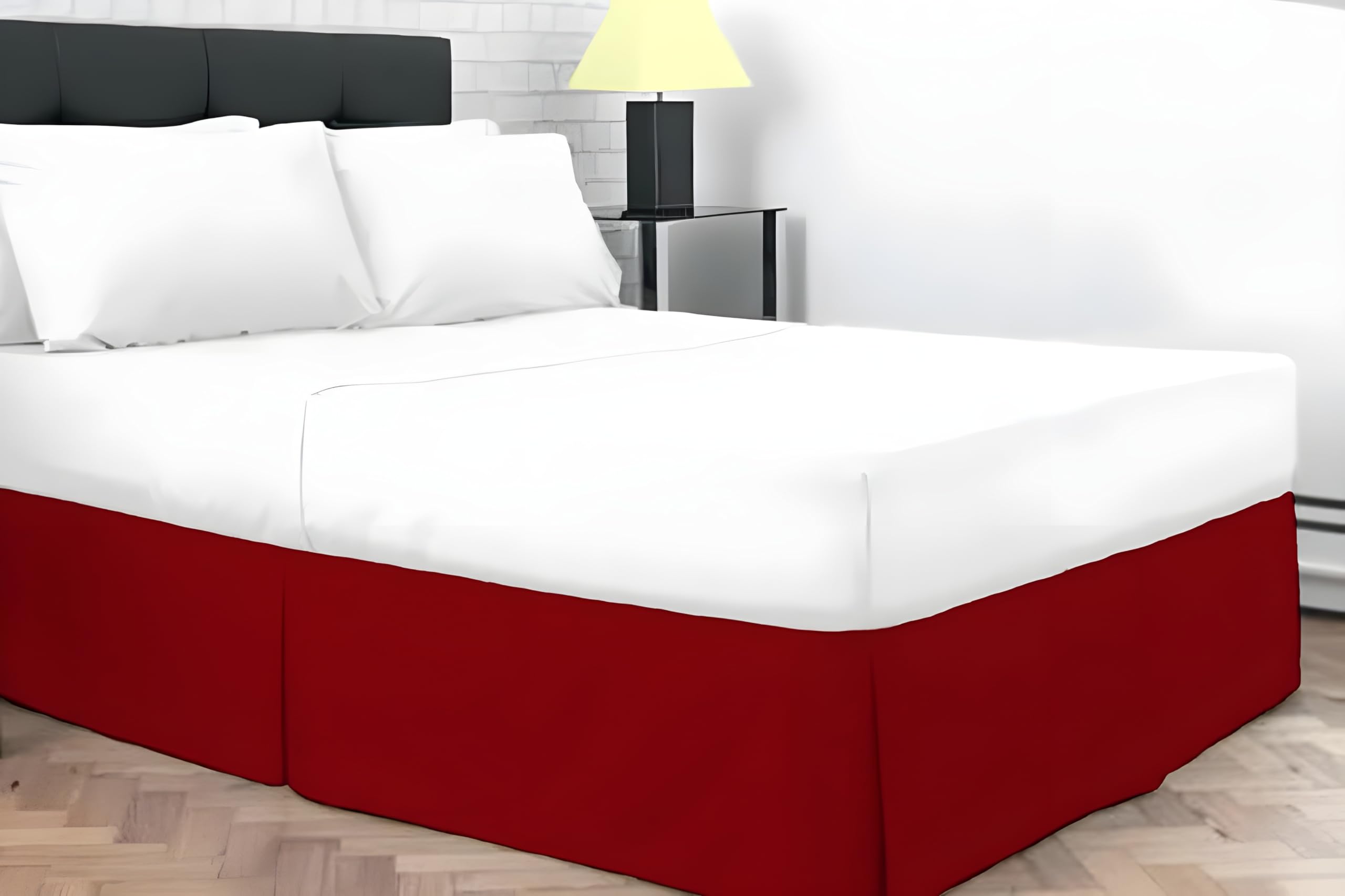 Dazzle Collection® Plain Dyed Poly Cotton Pleated Platform Base Valance Sheets, Red, Double