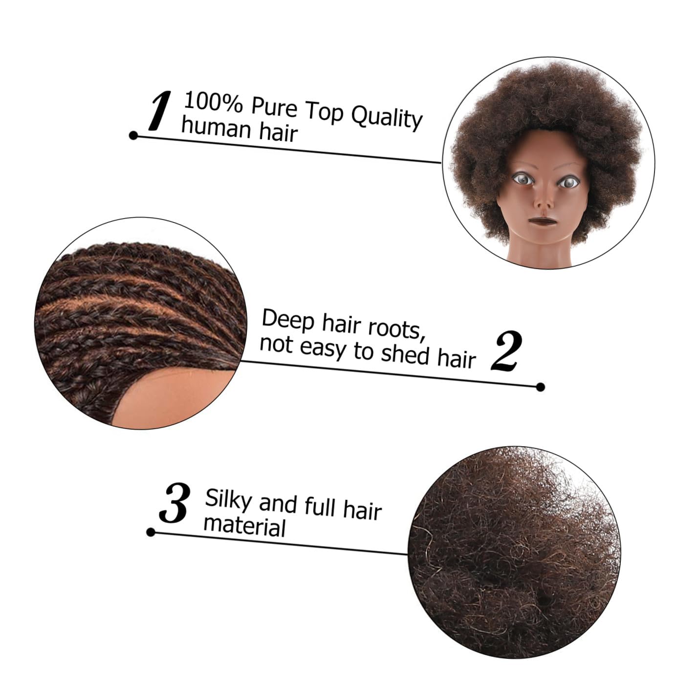Haarübungskopf Puppe Schwarzer Friseur Übungskopf für Haarstyling | Friseur Kopf zum Üben Afro, Schwarzer Mannequinkopf mit Haaren Afro, für Haarstyling Training und Friseurakademie