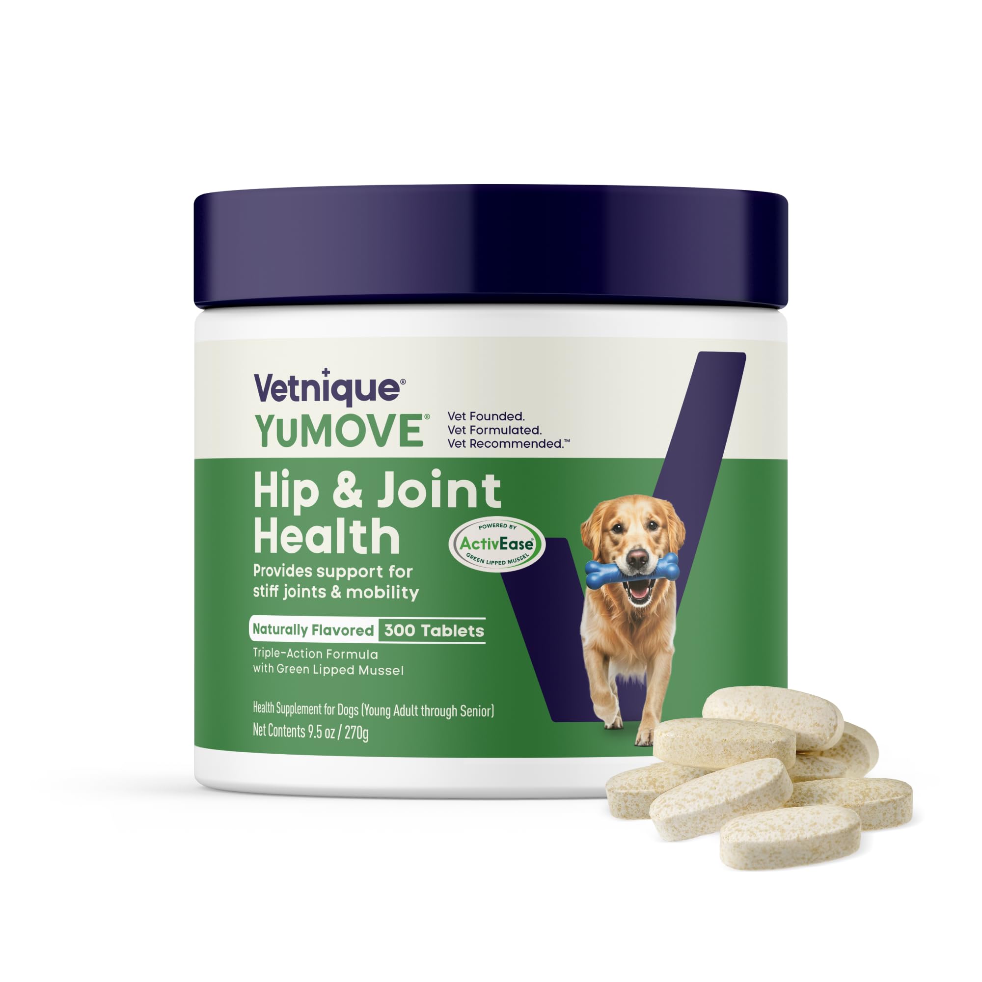 YuMOVE Joint Supplement for Dogs, Essential Dog Hip and Joint Aid, for Stiff Adult Dogs with Glucosamine, Chondroitin & Green Lipped Mussel, Aged 6 to 8 Years, 300 Tablets