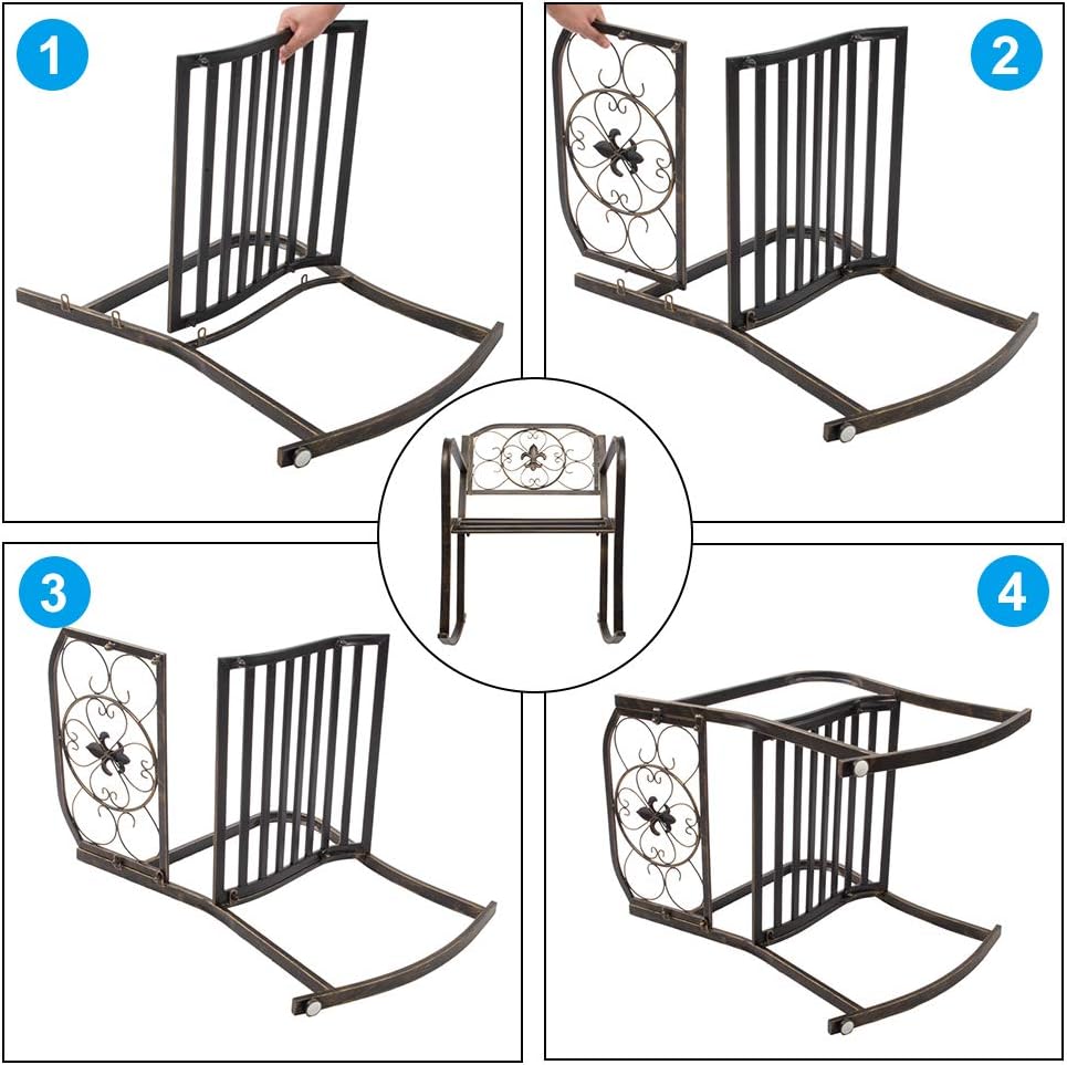 Bonnlo Patio Rocking Chair, Wrought Cast Iron Rocking Chair/w Backrest and Armrest, Heavy Duty Metal Outdoor Single Rockers for Deck, Backyard, Garden