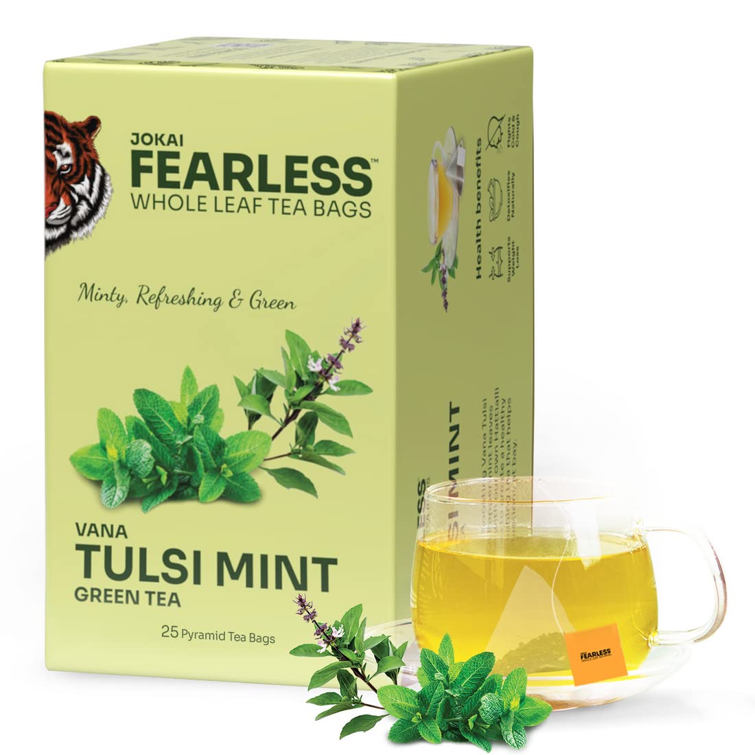 Fearless Tulsi Mint Green Tea Bags 25 pcs | With Organic Vana Tulsi Leaves | Refreshing Minty Taste | Anti-Aging Benefits | Sweet Aroma, Delicious Taste | Latest & Safe Pyramid Bags (B09ZQN22YN) Amazon Price History, Amazon Price Tracker