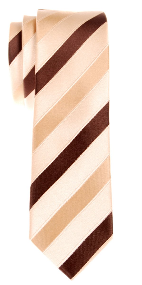 Retreez Three-Colour Stripe Woven Microfiber Skinny Tie - Yellow and Brown