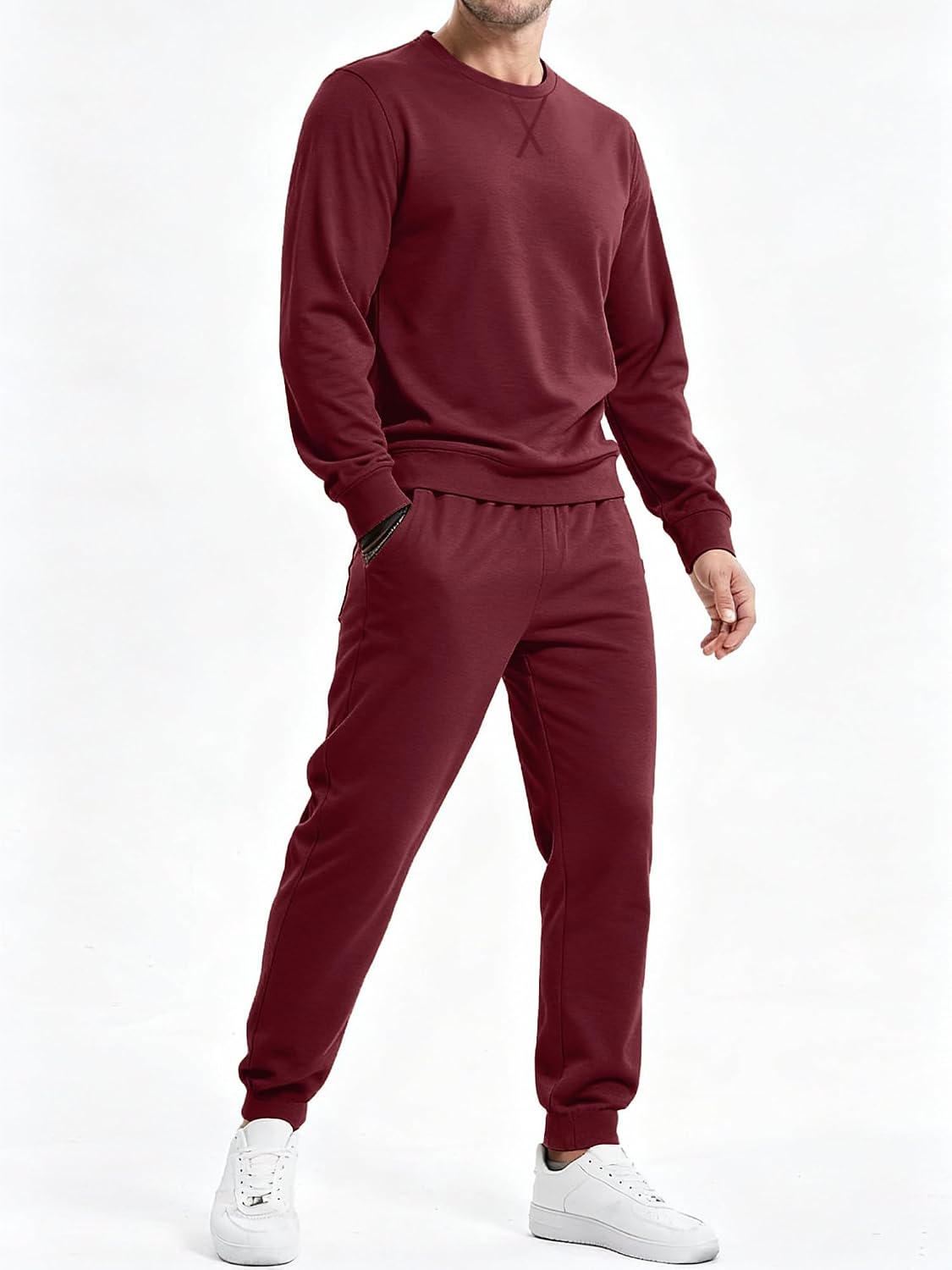 PLEPAN Men's 2 Piece Sweatsuit Lightweight Long Sleeve Crewneck Pullover Jogger Matching Sets Casual Outfits Tracksuit