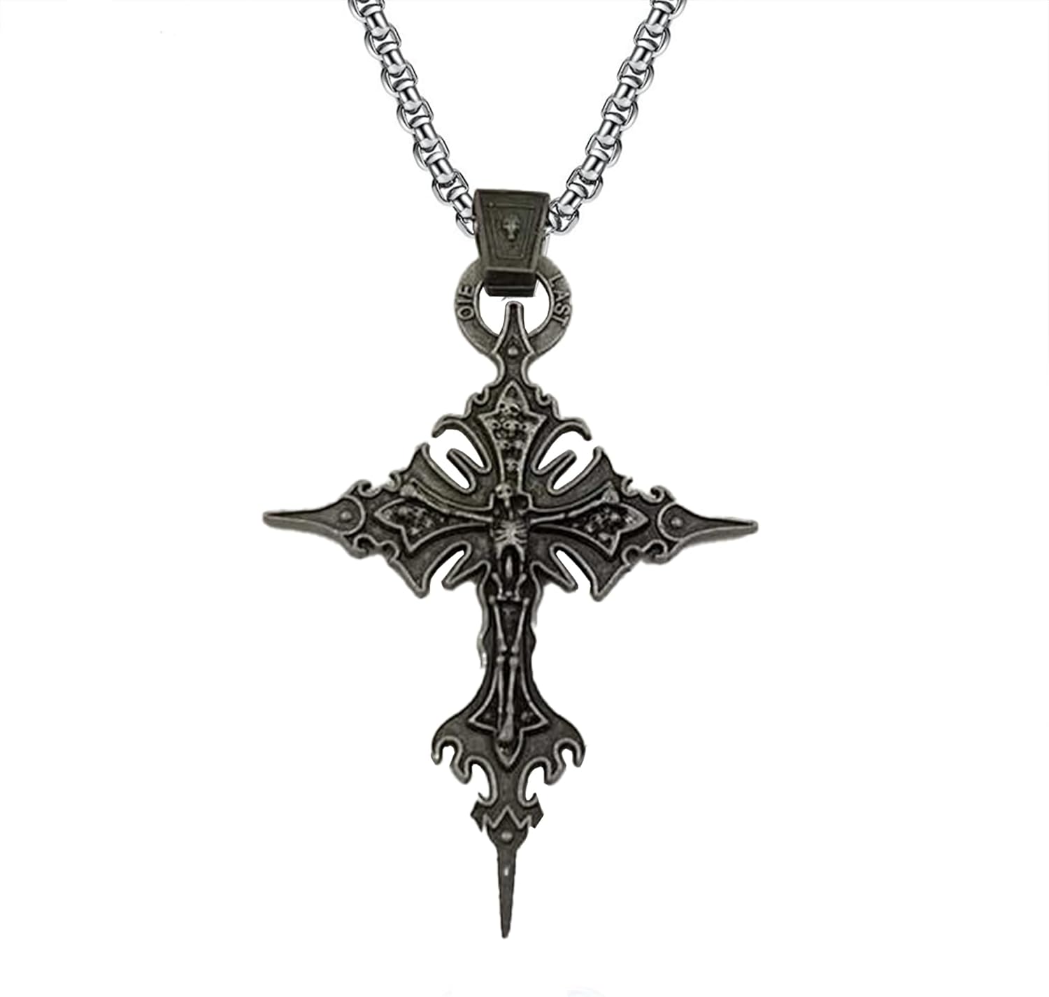 Skull Cross Necklace for Men Women Stainless Stell Vintage Gothic Cross Pendant Necklace Goth Jewelry with 24 Inch Box Chain