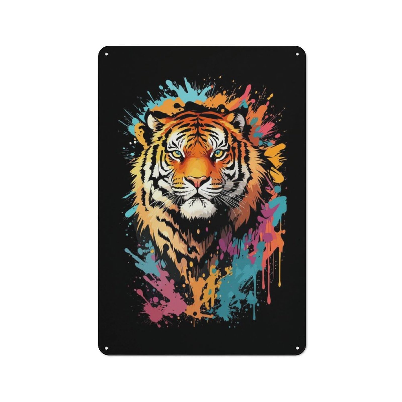 Junmoney Tiger Head Graffiti Retro Metal Wall Sign 30X20cm With For Living Room Wall, Housewarming Wall Decor For People Furnishing Living Room