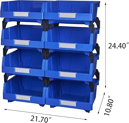 Miniatura 3 de Organizador de herramientas, estantes de almacenamiento de piezas, grandes y apilables, contenedores de almacenamiento de garaje (azul, paquete de 8)