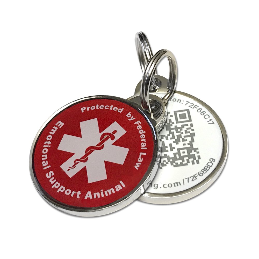 PetDwelling Advanced ESA Red QR Code Pet ID Tag Links to Online Profile with Emergency Contact/Medical Info (White Logo)