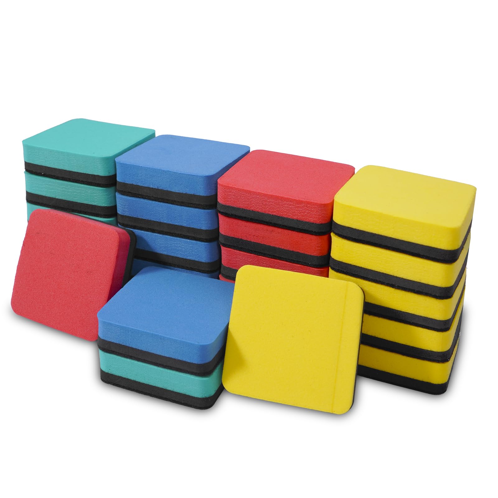 SITHON Magnetic Dry Erase Erasers, Mini Whiteboard Dry Erasers Back to School Supplies, Chalkboard Cleaning Pads for Classroom, Office, Home, 4 Colors, 2 x 2 Inch (24 Pack)