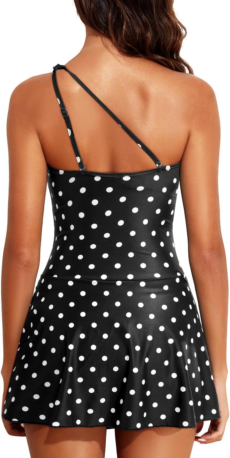 Tempt Me Women One Piece Swim Dress One Shoulder Swimsuit with Skirt Tummy Control Swimdress Bathing Suit - Image 2
