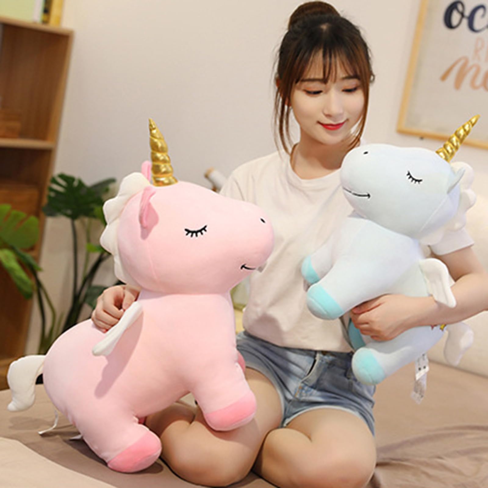 Einhorn Kuscheltier, Einhorn Kuscheltie Mit FlüGel, PlüSch Einhornsuper Sanft Samten TeddyKuscheltier, Cartoon EinhornplüSch, Geschenk FüR Kinder MäDchen-Bunt Rosa (58cm,LAN)