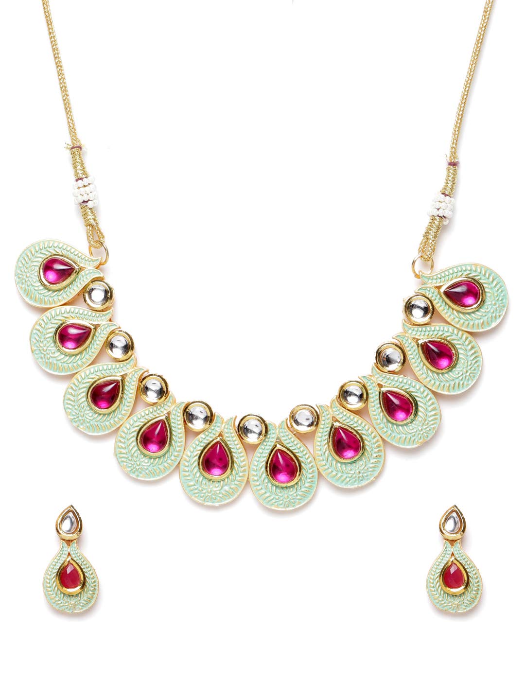 ZAVERI PEARLS Enamelling Mint Green & Pink Stones Kundan Choker Necklace & Earring Set For Women-ZPFK9636 (B08G57293S) Amazon Price History, Amazon Price Tracker