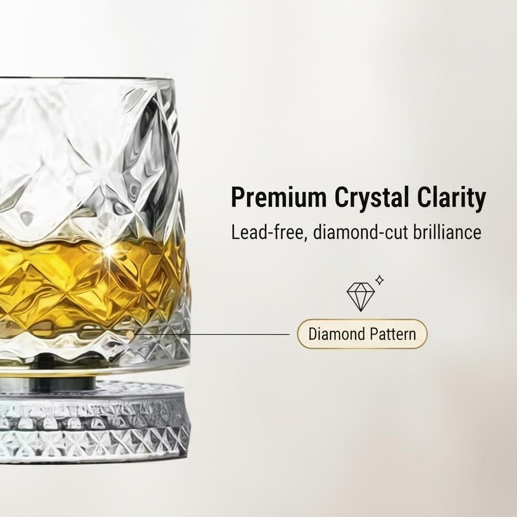 9 Oz Whiskey Glasses Thick Freezable Bourbon Glass Rotatable Tumbler Crystal Whiskey Glass For Scotch, Bourbon, Liquor and Cocktail Drinks - Set of 2 - Men Gift
