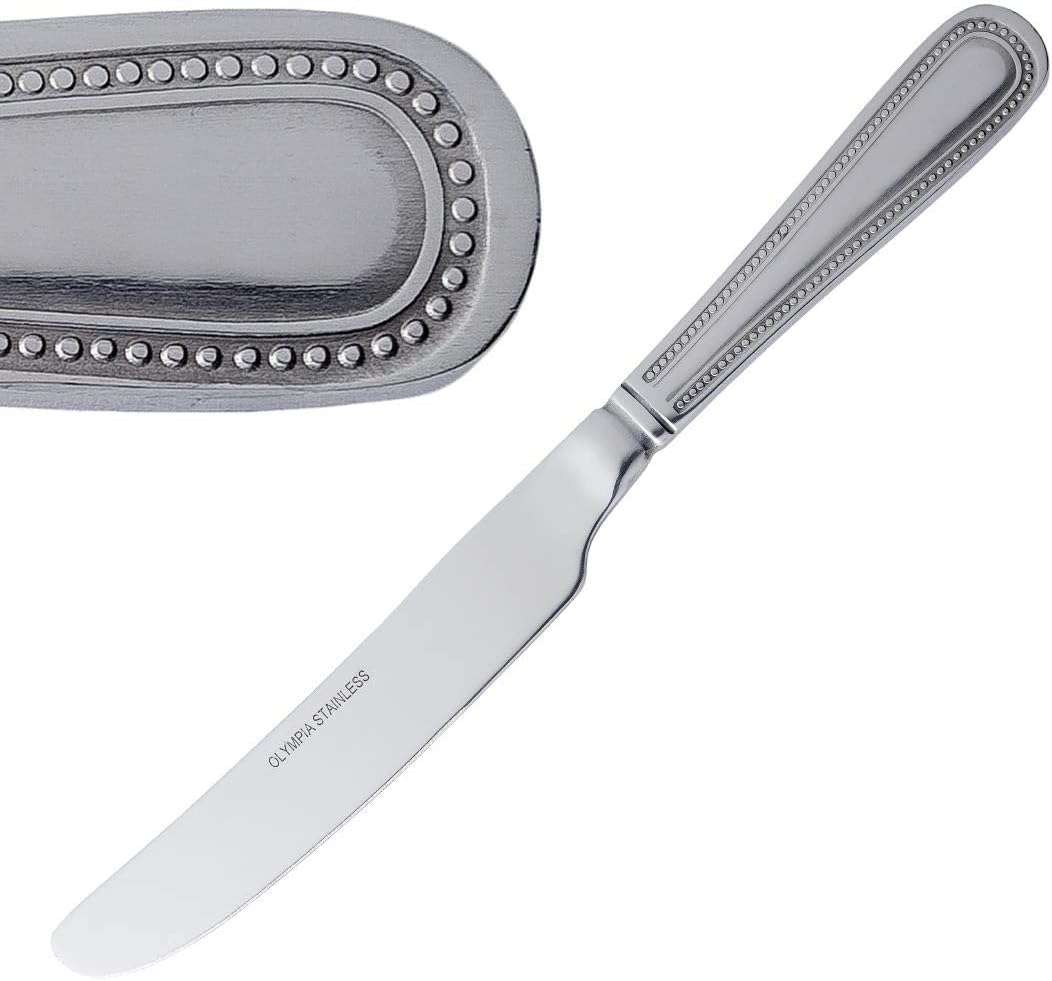 Bead Stainless Steel Table Knives (Pack of 12), Silver, 225(L)mm, Dinner Knife Set, High Polished 18/0 Stainless Steel, Beaded Border Solid Handle Design, Commercial & Home Use, C125