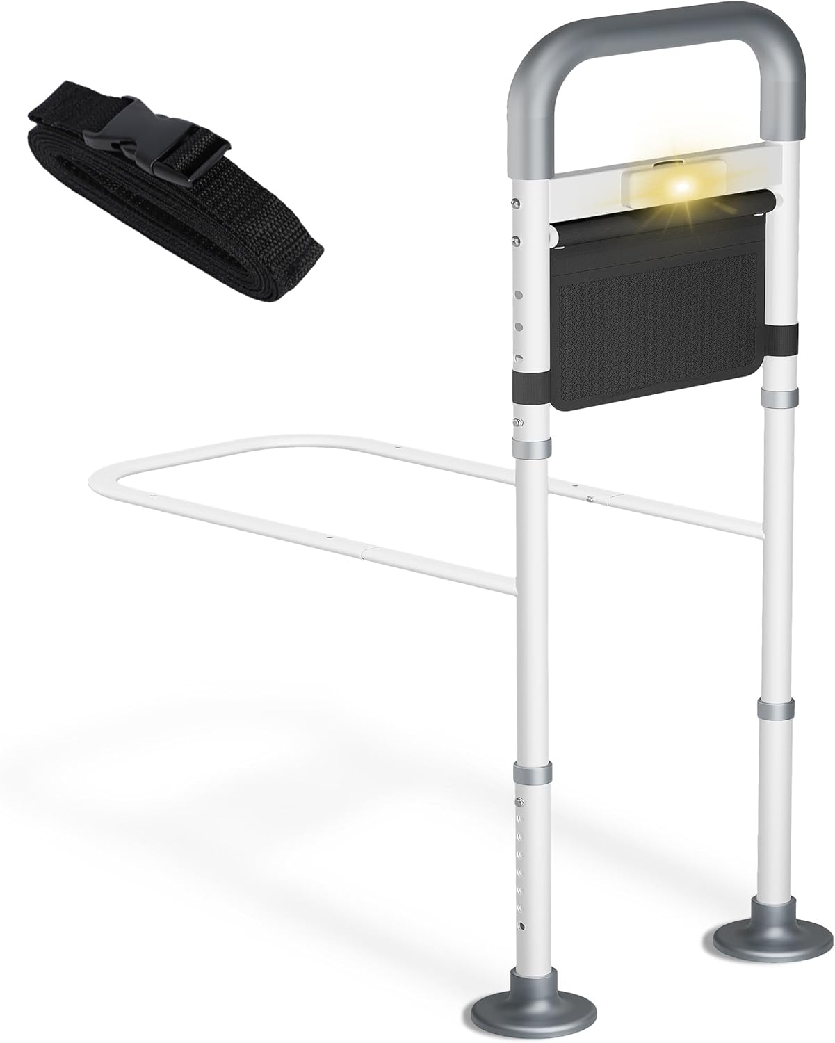 Bed Rails for Elderly Adults Safety, ASTM Safety Approved Adjustable Bed Assist Rail for Seniors, 400lb Weight Capacity, with LED Light & Storage Pocket & Fixing Strap,Fit King/Queen/Full/Twin Bed