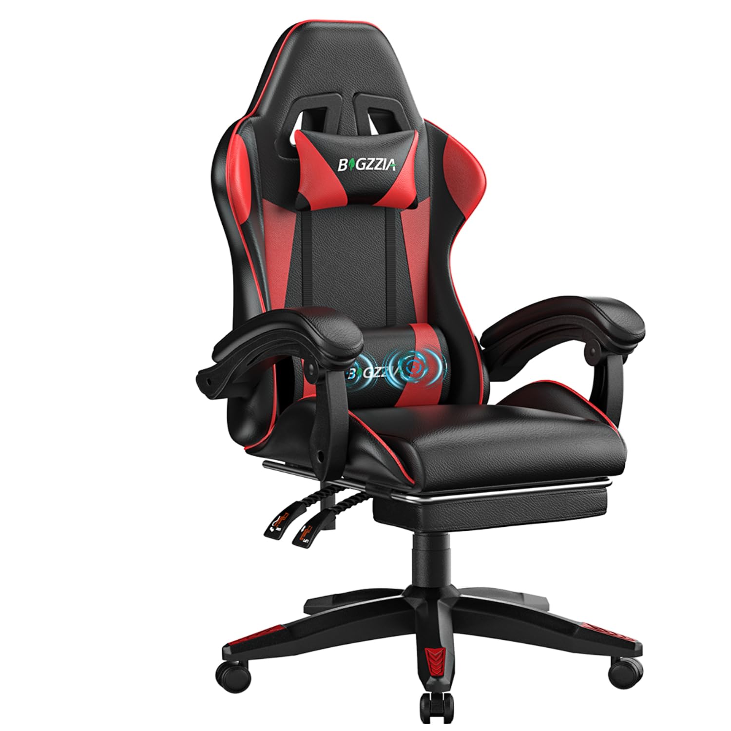 Bigzzia Gaming Stuhl mit Massagefunktion, Ergonomisch Gaming Chair Grün | Gaming Sessel mit Fußstütze, verstellbare Rückenlehne 90-135°, PC-Stuhl Massage-Lendenkissen für Erwachsene, Mädchen&Jungen
