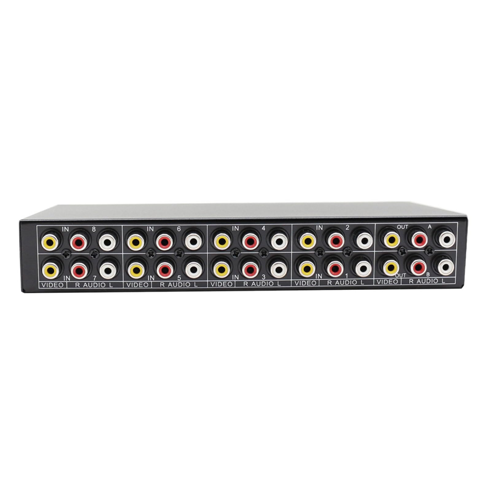 Selector de música de vídeo compacto de metal, 8 puertos, conmutación de señal AV sin costuras, interruptor de configuración de entretenimiento multidispositivo