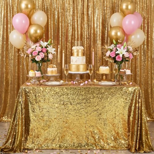Image of Black Gold Sequin Tablecloth 60x102 Inch Sequin Rectangle Table Fabrics | Head Table Centerpieces for Valentines Cake Dessert Exhibition Party Birthday Events Banquet