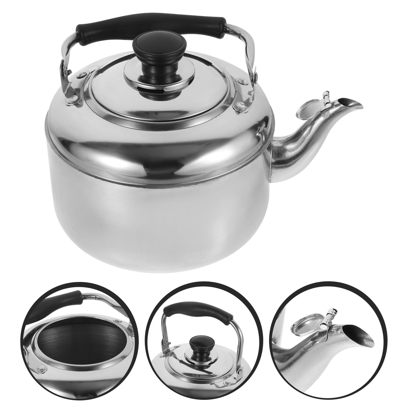 Bouilloire Domestique en Acier Inoxydable 2000ml avec Sifflet, Confortable à Tenir, pour Cuisson Feu Ouvert ou Cuisinière à Gaz