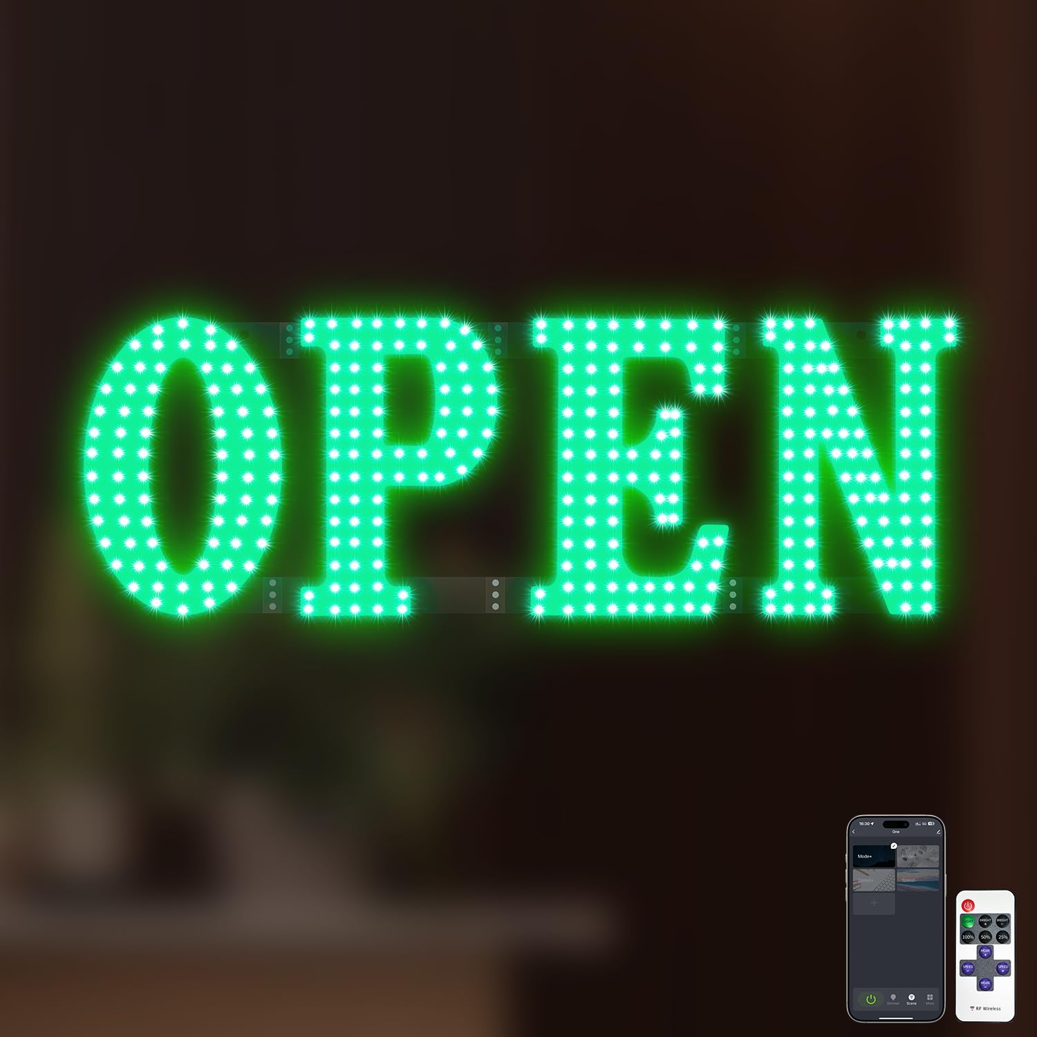 Snapklik.com : 30"x10" Large LED Open Sign BT And Remote Control Open ...