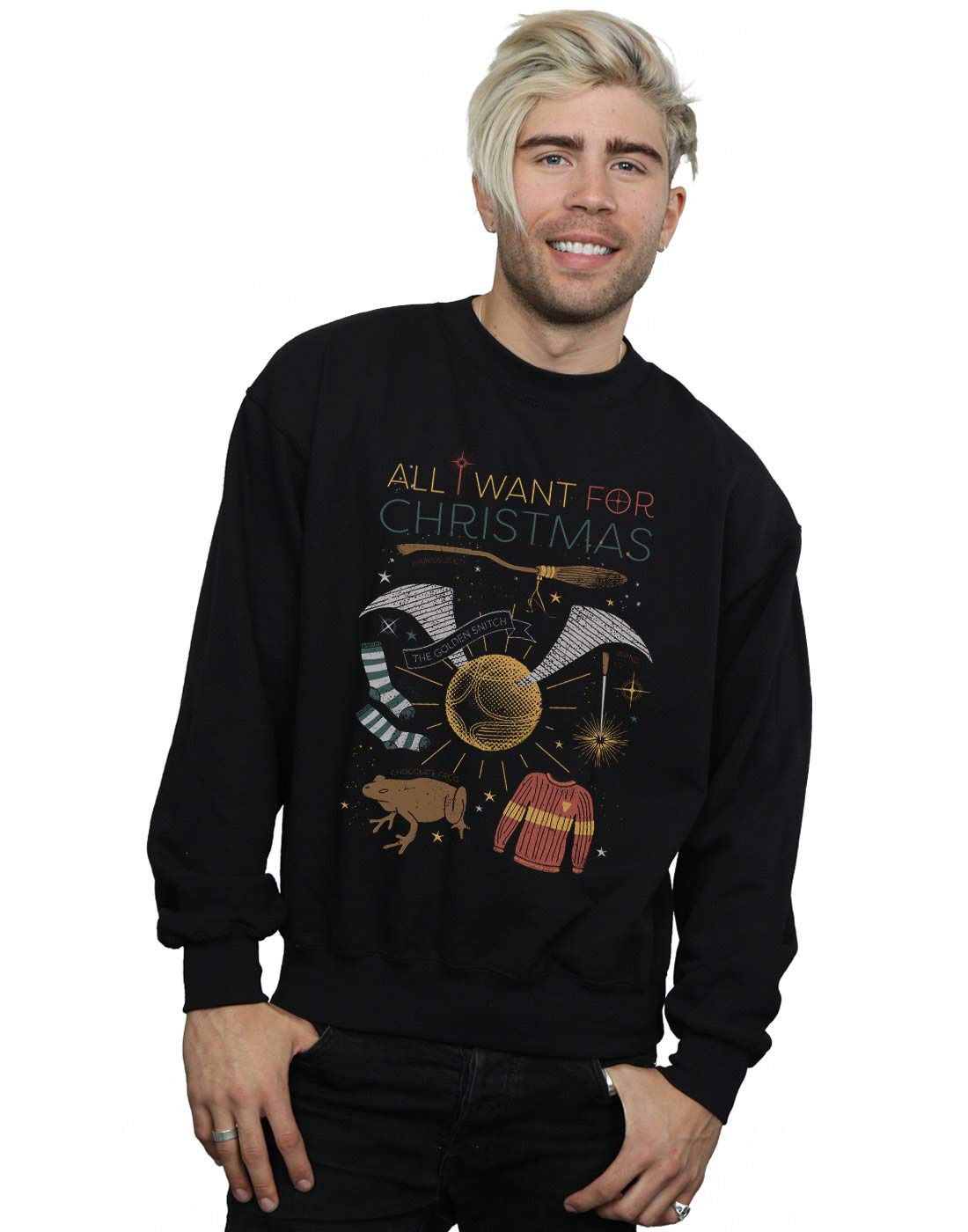 Absolute Cult Men's Black Harry Potter All I Want For Christmas Sweatshirt XXXXX-Large