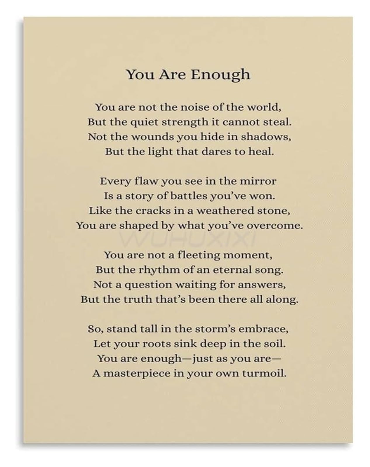 NWPNLXEA You Are Enough Uplifting Quote Modern Wall-Art Print for Living Room Bedroom Decor Framed,16x24inch(40x60cm)
