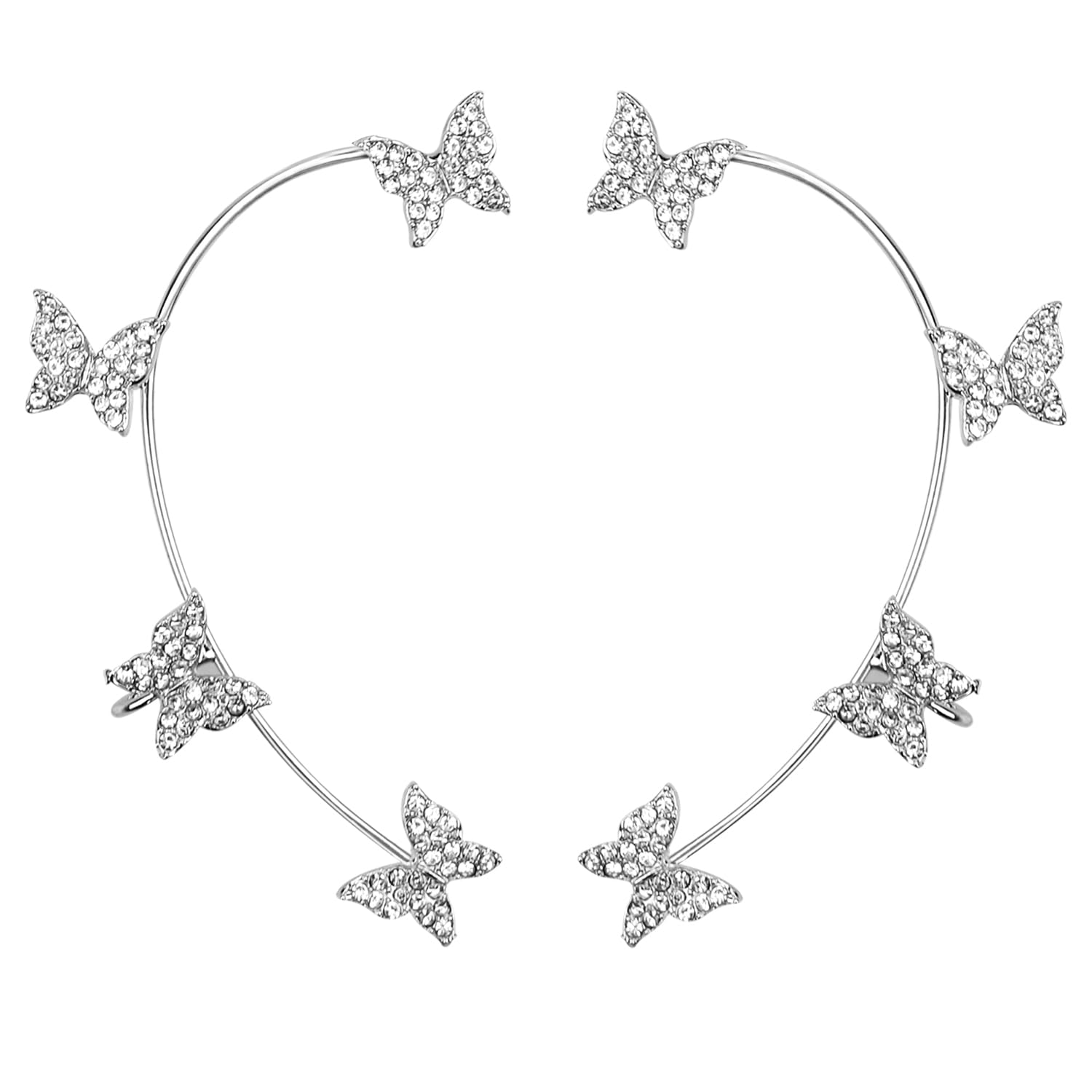 2pcs Butterfly Ear Cuff Earrings - No Piercing Butterfly Ear Clip Rhinestone Wrap Earrings for Women Girls