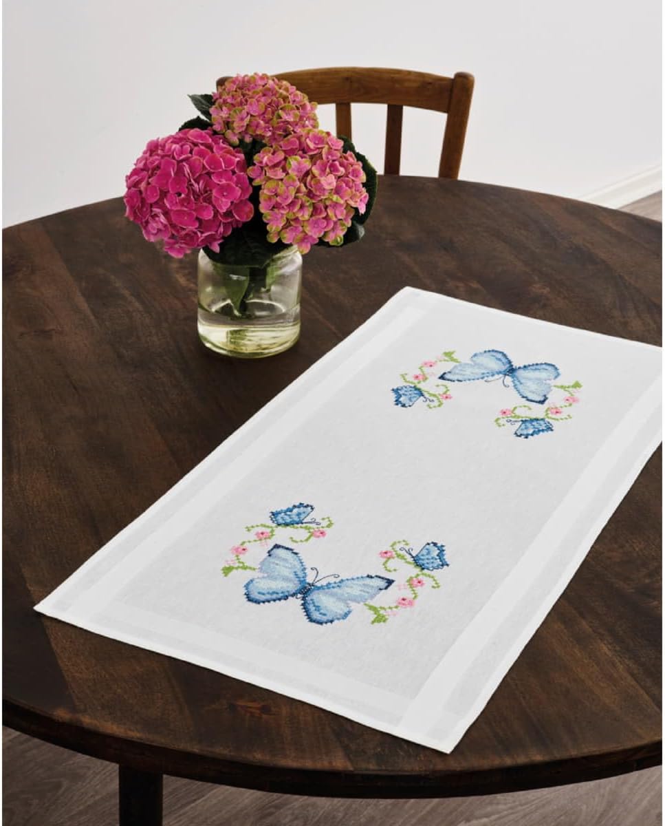 Permin Table Runner Cross Stitch Embroidery Kit Butterflies Embroidery Picture Printed