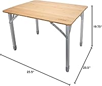 Vista 3 de Camco Mesa de camping plegable de bambú con patas de aluminio, parte superior de bambú natural mide 25 ½ x 19 ¾ pulgadas y soporta hasta 85 libras