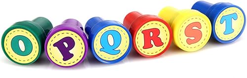 Miniatura 5 de Sellos de letras para aula y profesores, coloridos sellos de plástico autoentintados del alfabeto para niños, 26 unidades