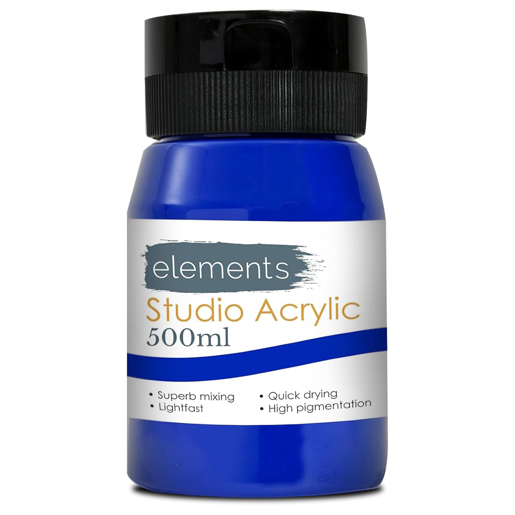 Elements 500 ml Studio Acrylic Paint Tub – Quick-Drying Paint for Canvas, Wood, Glass & More – Low-Odour Highly Pigmented Vibrant Acrylic Paints – Ultramarine