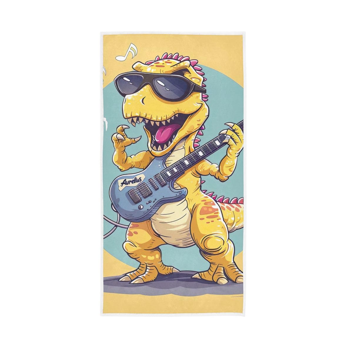 LSRCPD Cartoon Dino Playing Guitar Hand Towel, Multipurpose Decorative Towels for Hand, Face, Hair, Bath 15 x 30 Inches