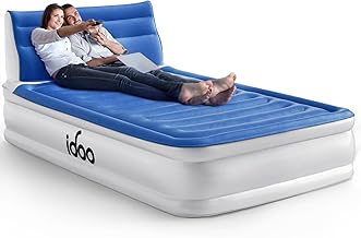 iDOO Double Air Bed with Headboard, Inflatable Mattress with Built-in Electric Pump, Comfort Blow Up Bed, Self-inflating Guest Air Mattress, Blue