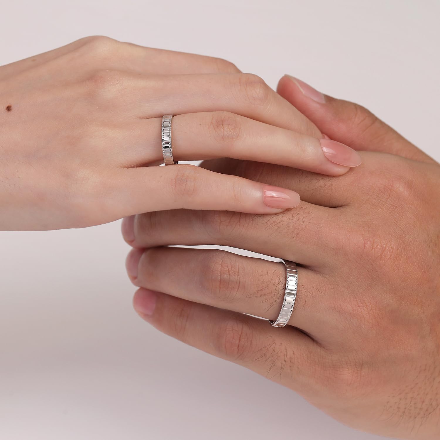 Meissa Anillos de Pareja Ajustables de Plata 925 con Relieve Geométrico Alianzas Modernas para Compromiso o Boda