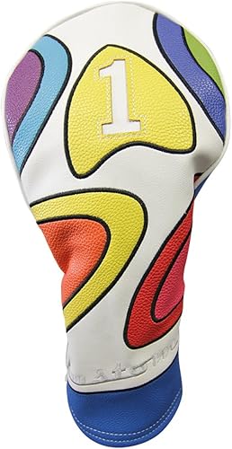 Majek Funda de golf retro edición limitada estilo vintage de cuero psicodélico colorido Groovy diseño personalizado 1 cubierta de cabeza de
