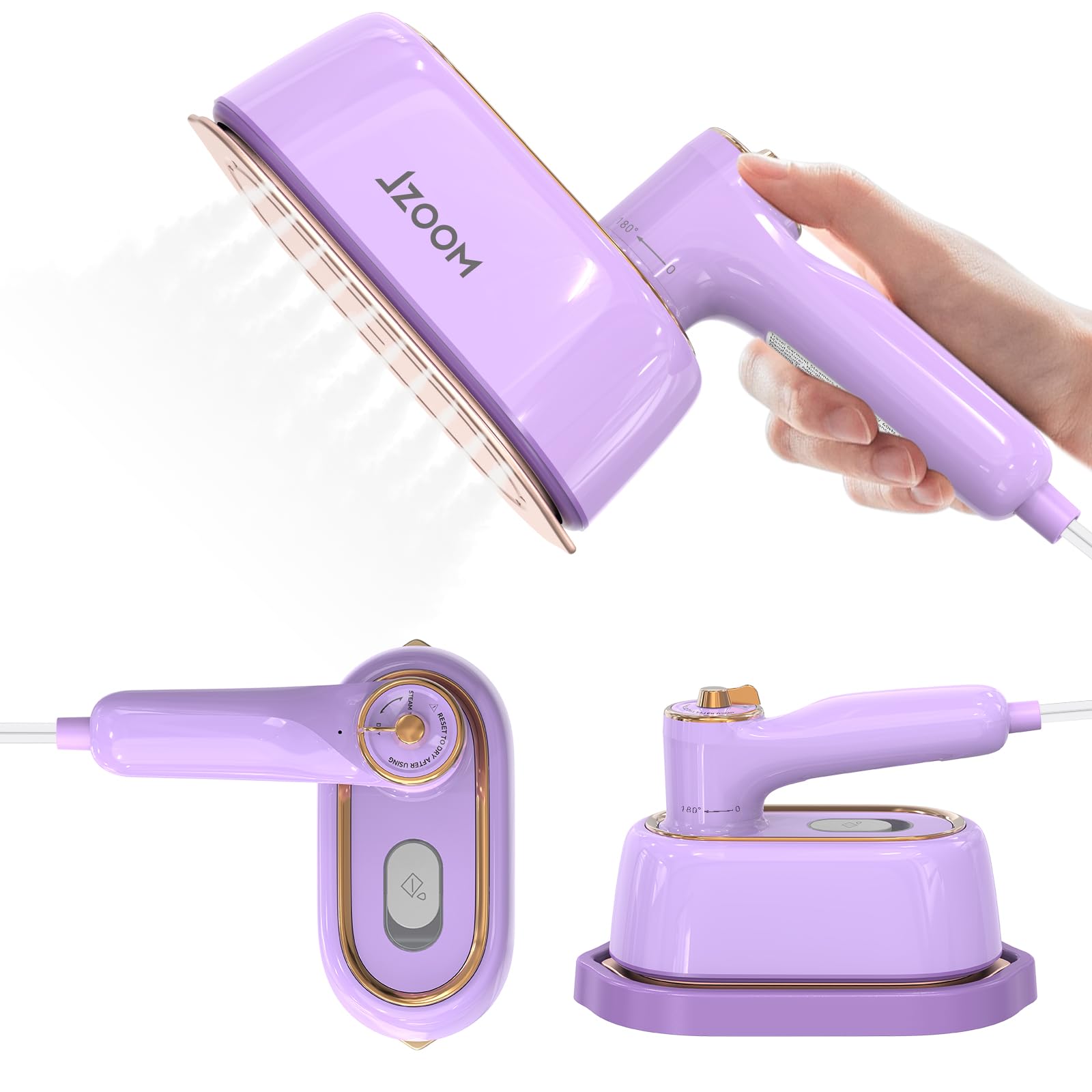 Plancha de viaje JZOOM para ropa, portátil, 2 en 1, plancha de vapor seco, uso plano o vertical, mango plegable de 180°, calentamiento rápido de 15 segundos, tanque de agua de 85 ml, mini vaporizador para viajes en casa