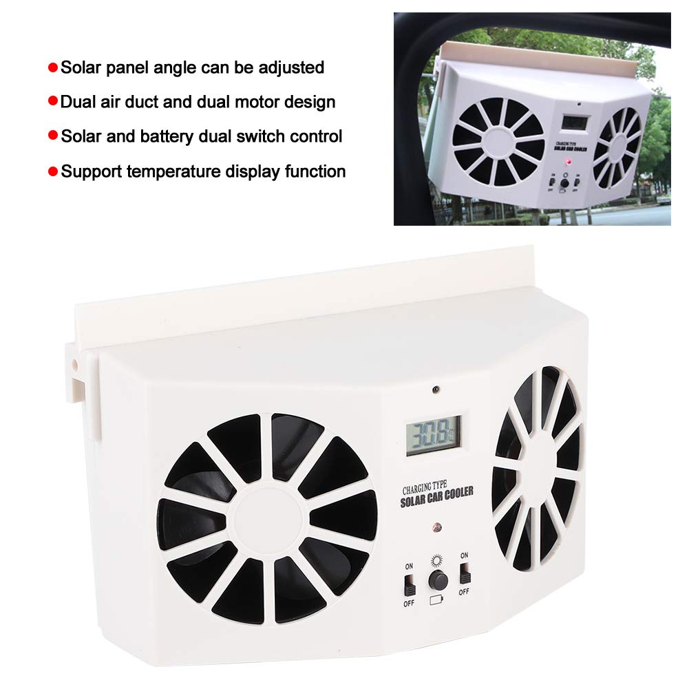 FUWE Raffreddatore ad energia Solare, condizionatore d'Aria per Auto Ventilatore d'Aria Regolabile Ventilatore di Scarico Doppio Motore con Display della Temperatura del Pannello Solare per Il