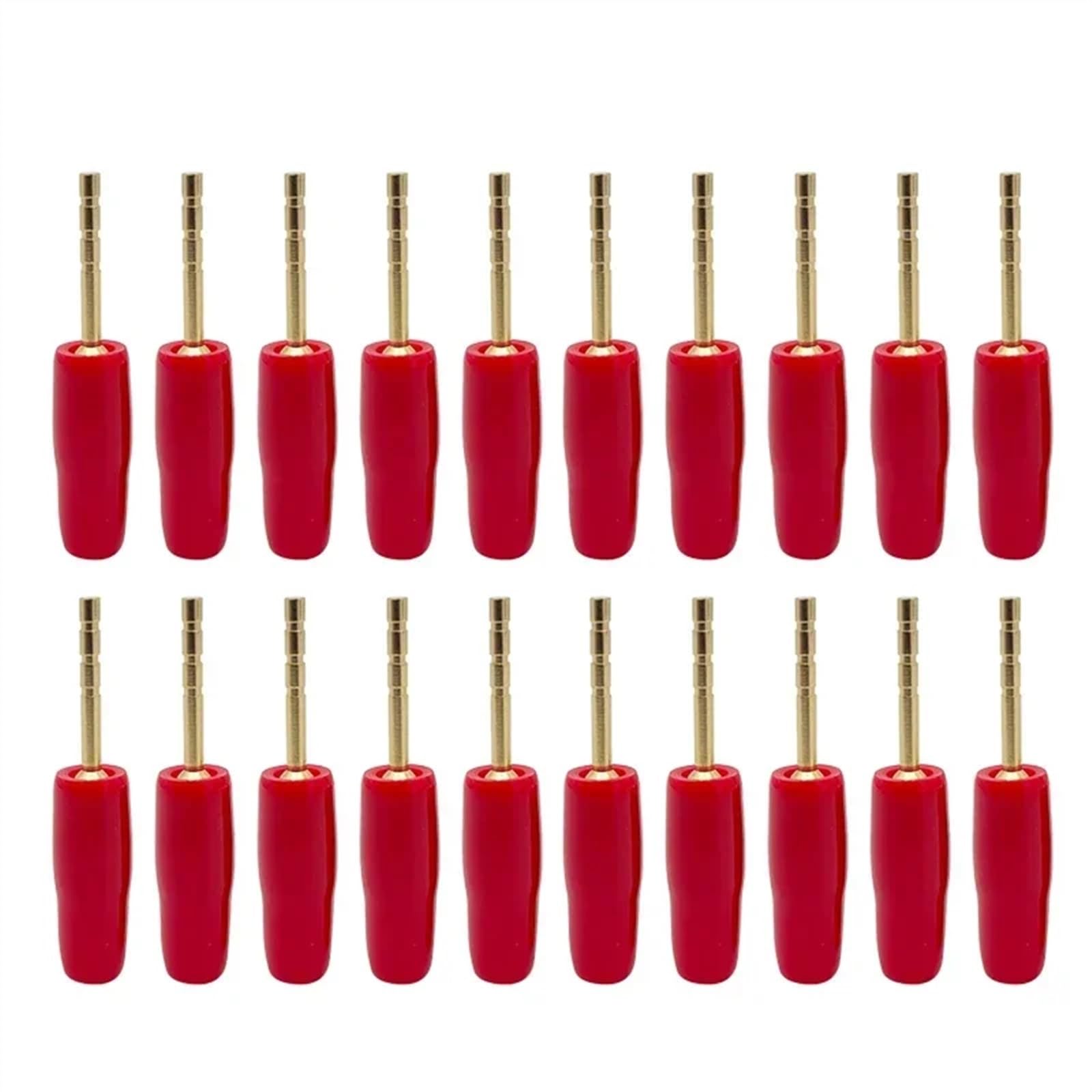 Adaptateur de fiche Banane en cuivre plaqué Or, 2mm, 20 pièces, bornes Banane Droites, connecteur de câblage for Haut-Parleur(20 Red)