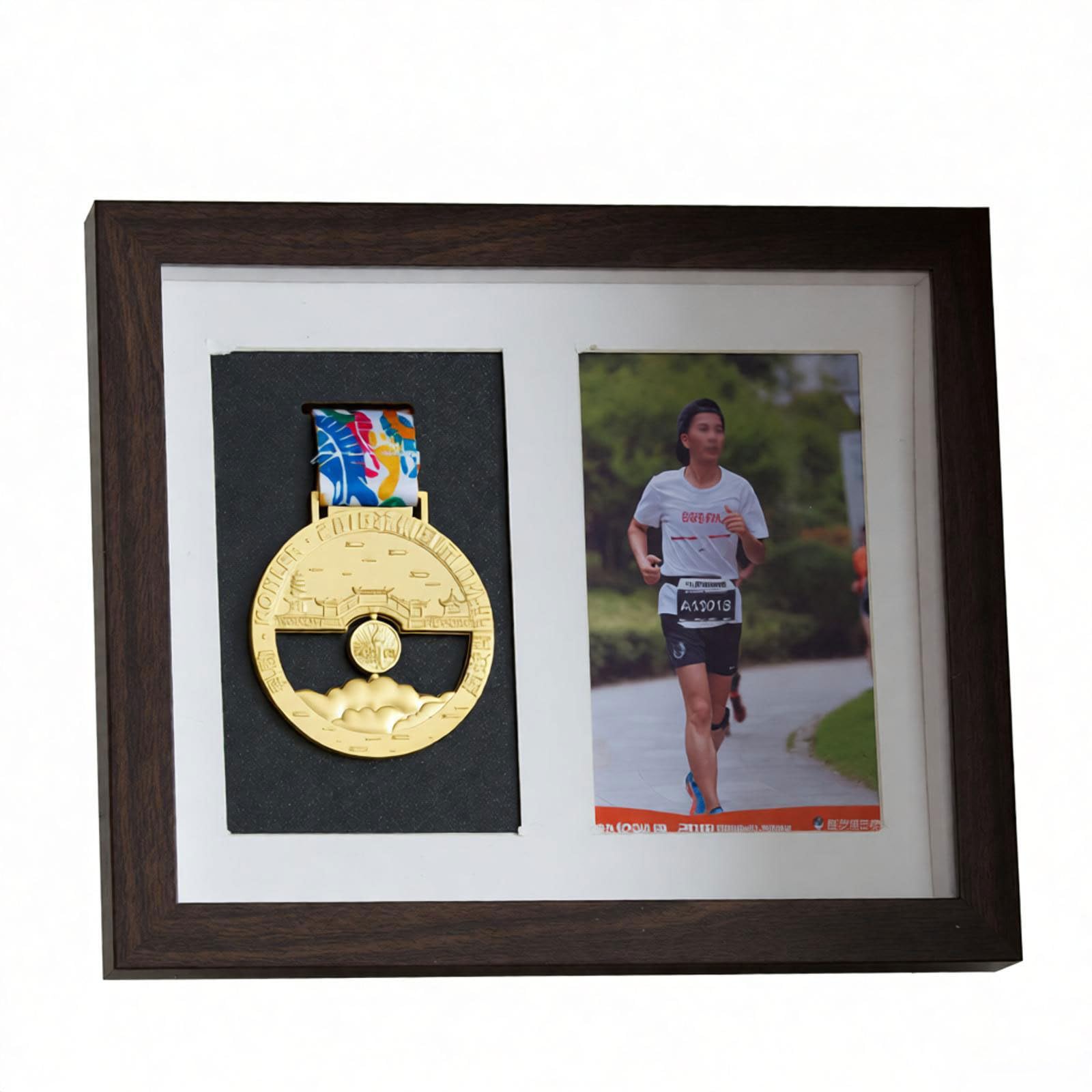 ETUELNOPT Medal Storage Box for Runners, Walnut Wood 3D Deep Box Medal Display Frame, Multiple Sizes(1 medal+1 photo/28 * 23cm)