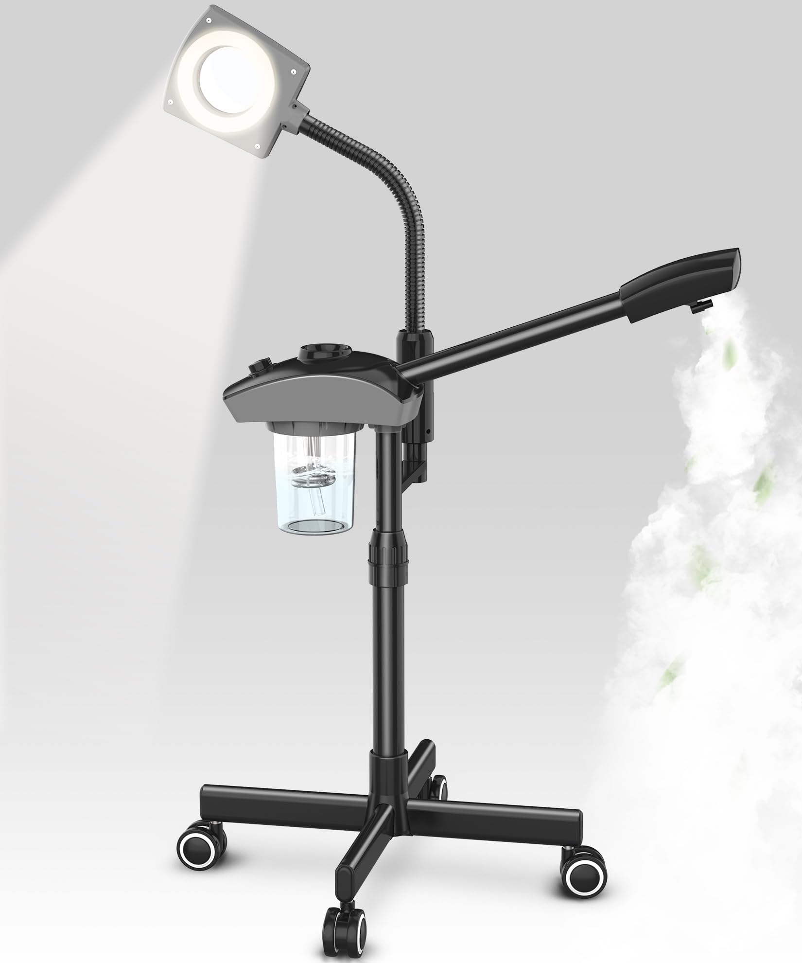 TASALON Professional Ionic Facial Steamer, 2-in-1 Face Steamer for Facial with 5X Magnifying Foldable Arm, Mist Face Steamer Salon Spa Beauty Skin Care Equipment, Aroma Therapy Nozzle Included- Blcak