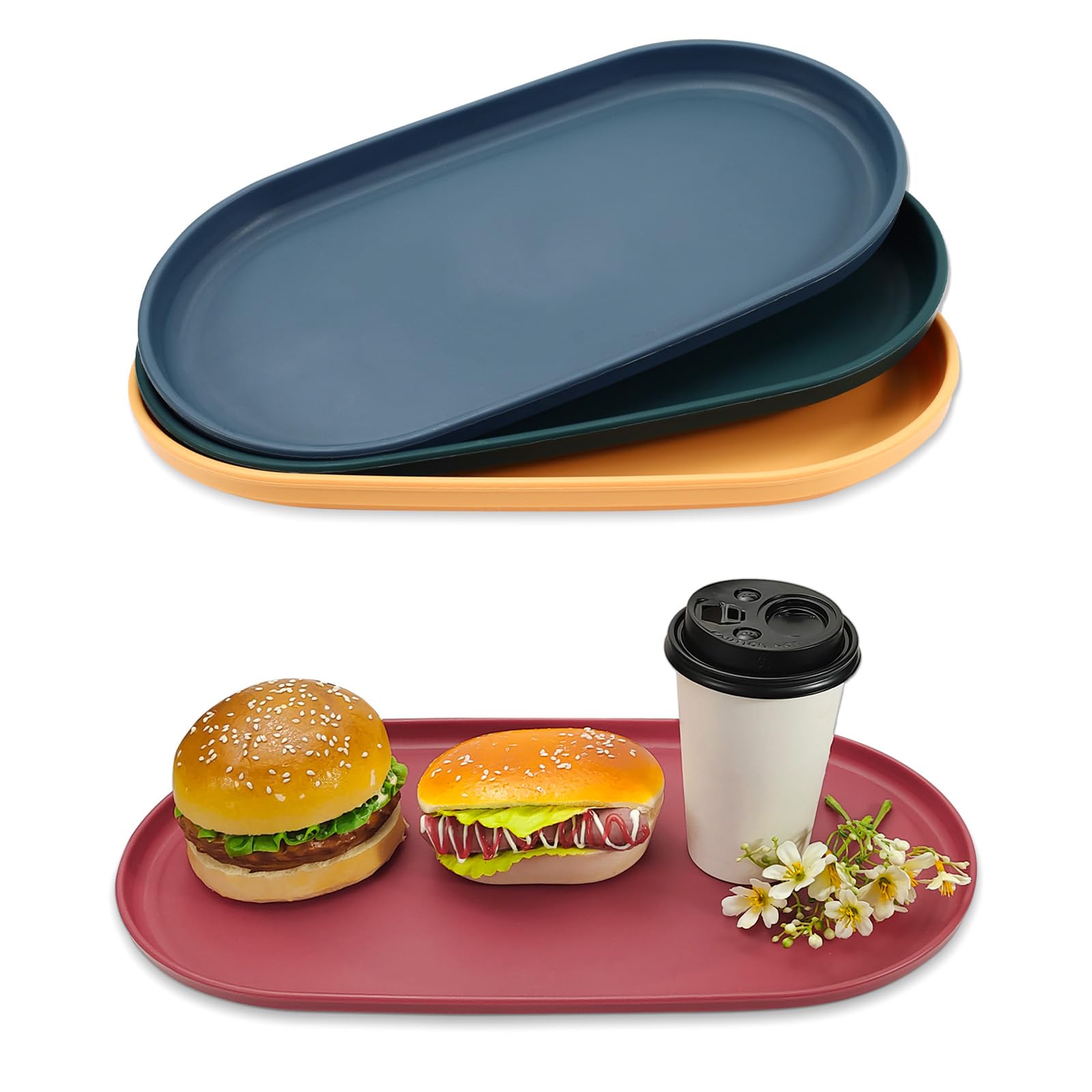 Modixun 4Pcs Oval Serving Tray, 37.5 x 20.5cm Food Tray, Colourful Serving Platters for Party Entertaining Snack Dessert Coffee Table, Large