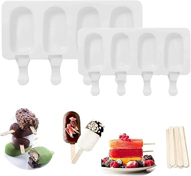 Mayata 2PCS 4XCell Silicone Ice Cream Mold Popsicle Molds DIY Homemade Dessert Freezer Fruit Juice Ice Pop Maker Mould with Sticks
