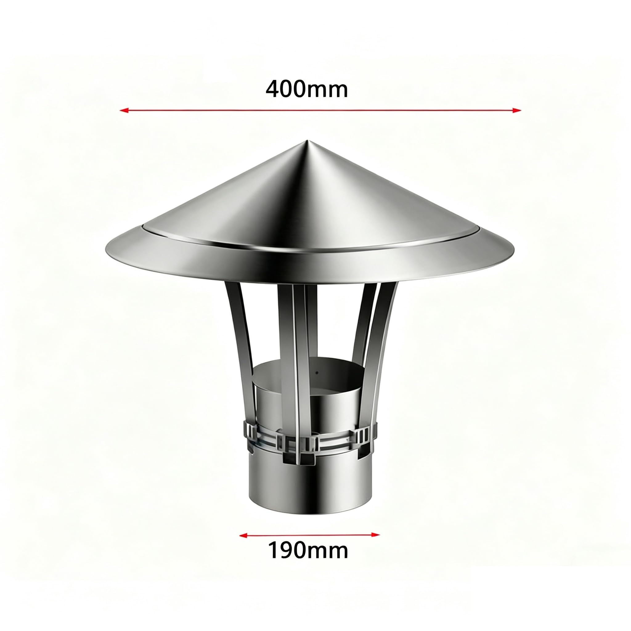 Comignolo tondo in acciaio inox 201 per canna fumaria e camino 190mm/7.6in