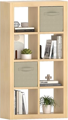 Miniatura 21 de Estantería con contenedores de almacenamiento, organizador de almacenamiento de 9 cubos, estantería de madera resistente, estante abierto para Roble