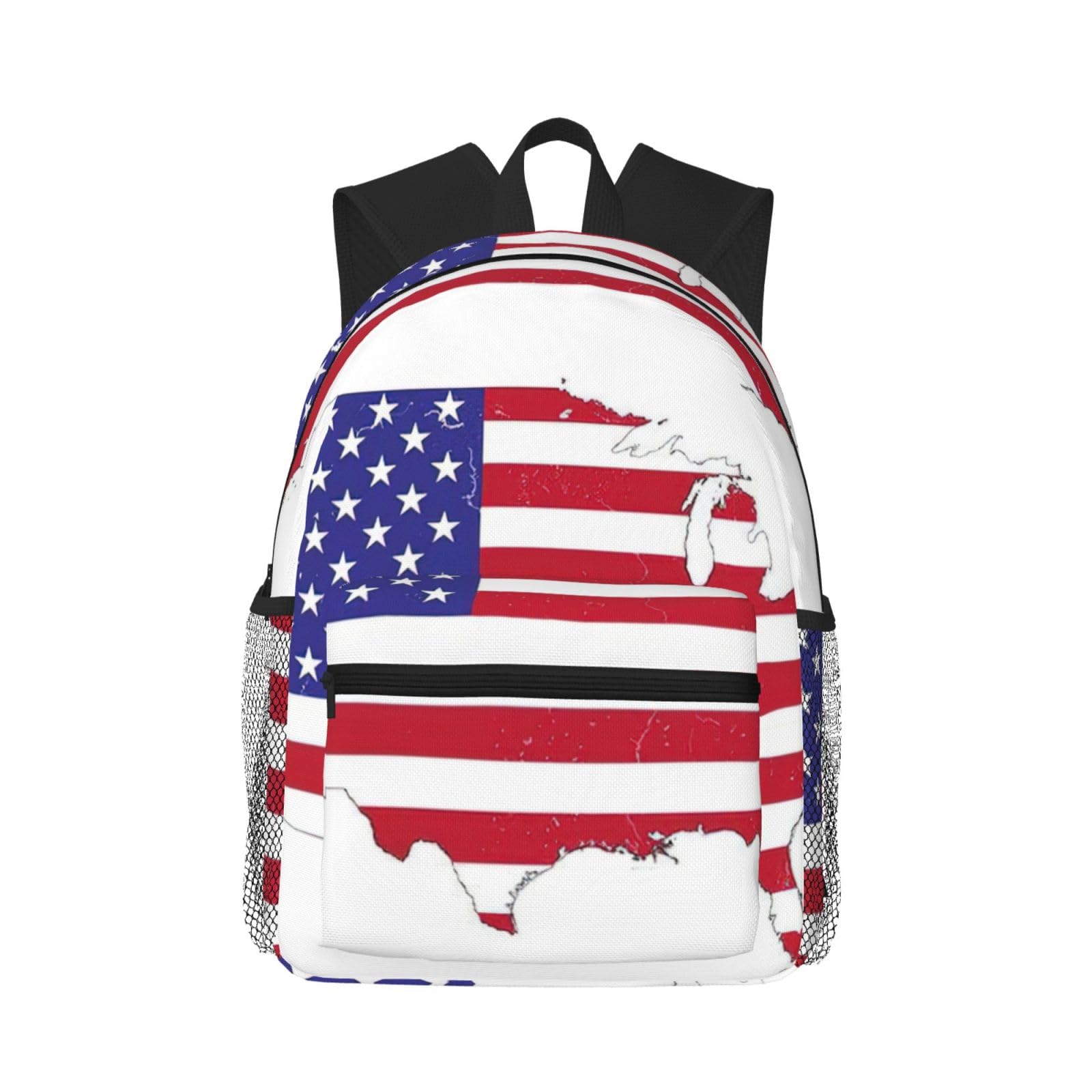 Pyjwyfmy Usa Flag Map Print Backpack For Women Men,Casual Travel Daypack,Classic Basic Backpack,Hiking Backpack Day Pack