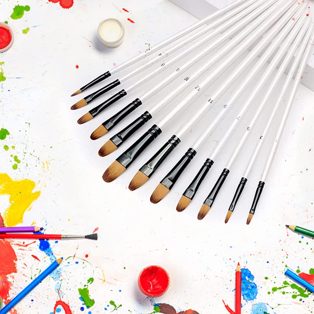 Set Di 12 Pennelli Professionali Per Pittura - Acrilico, Olio, Gouache, Acquerello - Con Setole In Nylon, Manico Ergonomico, Ideali Per Artisti, Bambini E Face Painting - 4